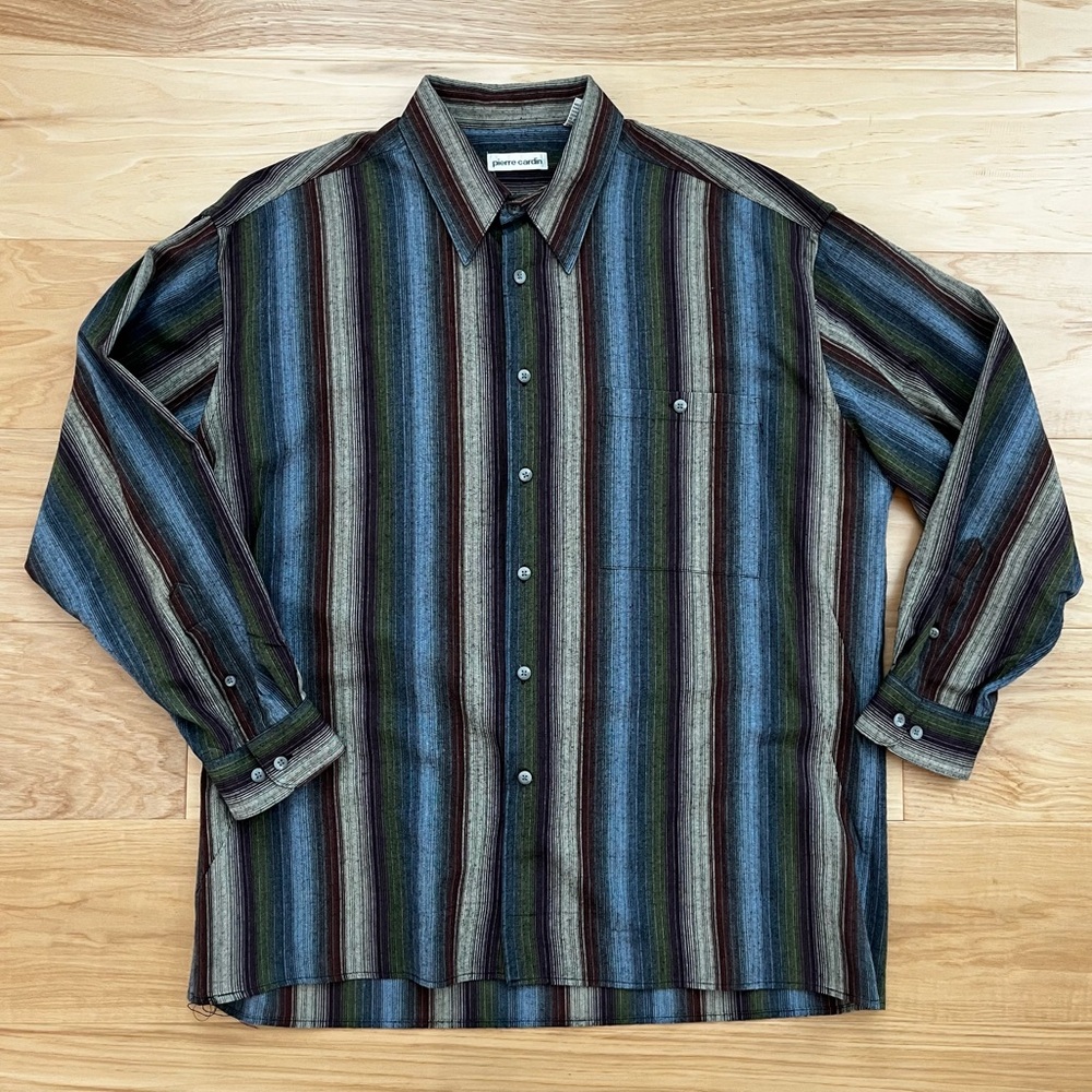 Pierre Cardin Striped Button-Up Shirt - Multicolor Vintage Made in Korea XL Mens